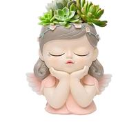 Generico Pot à fleurs avec tête en résine, pot pour fille mignonne - Grand pot avec drainage, résistant aux intempéries et durable | Jardinière décorative pour graisse, fleurs, et