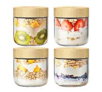 Generico Pot pour Overnight Oats - 4 bocaux en 300 ml à grande bouche adaptés à la salade - récipients pour flocons d'avoine avec couvercle, pour yaourt fruits céréales Snack petit-déjeuner