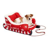 Generico Pour chiens avec traîneau de Noël - 65 × 52 × 30 cm pour animaux de père Noël | Peluche antidérapante pour chiots | Canapé chaud d'hiver lavable amovible | pour chiens d'intérieur