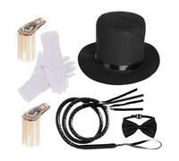 Generico Pour costumes à thème - Bretelles Gants avec fouet Chapeau cylindrique Set avec nœud papillon Ensemble de costumes de de 7 pièces | pour Ćostumida d'Halloween pour femme et