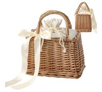 Genérico Rattan Purses for Women | Large Capacity Easy Access with Ribbon | Wicker Woven Bag - for Phone Lipsticks Wallet Sunglasses Commuting Music Festival Vacation Pool, Ruban blanc, Consulte la