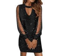 Generico Robe à paillettes pour femme de cérémonie à paillettes, robe de bal à paillettes années 80, robe de cocktail curvy, robe de Nouvel An femme Slim, mariage pour cocktail, fête de soirée bar