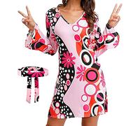 Generico Robe de costume hippie pour femme, robe de discothèque hippie, robe de discothèque des années 60 et 70 pour femmes, costumes robe de fête, bal de Saint-occi