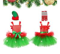 Generico Robe de Noël Fille | Costume de Noël avec Chapeau et | Robe sans manches en tulle pour 2-12 Ans | Photographie par intérim
