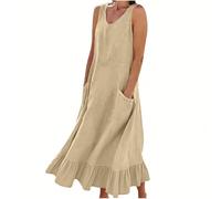 Generico Robe d'été ample pour femme, sans manches, couleur unie, élégante, légère, grande taille, douce et respirante, pour la plage, les loisirs, jaune, L