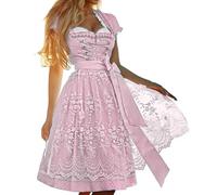 Genérico Robe traditionnelle tyrolienne pour femme avec tablier, chemisier tyrolien, épaules dénudées, robe traditionnelle de style moderne, 01 Rose, XXXXXL