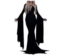 Generico Robes de Morticia Addams Costume pour femme, robe médiévale pour femme, cloche avec corset, robe gothique, sexy, victorienne, traditionnelle, irlandaise, Halloween, couleur unie, longue robe