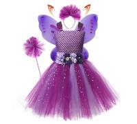 Generico Robes de princesse, costume de princesse pour filles - Costume élastique pour habiller les vêtements, Costumes pour fille avec bande de cheveux, aile de fée papillon, pour filles 2 à 12 ans