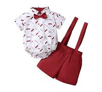 Générico Ropa Para niños pequeños, ropa Para bebés, Conjunto de Pantalones Con tirantes y estampados Para bebés, Traje de (Red, 3-6 Months)
