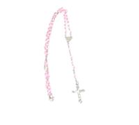 Genérico Rosaire catholique avec perles roses, crucifix argenté, collier de prière avec étui métallique