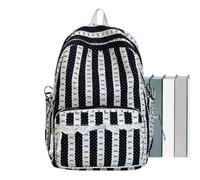 Genérico Sac à dos avec passepoil en dentelle, style Preppy, noir, Consulte la descripción, Voir description | Sac à dos à rayures avec dentelle, 43 x 30 x 13 cm, joli sac à dos pour livres de très bon goût