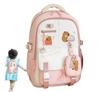 Genérico Sac à dos Capibara pour école - Sac à dos d'école animaux dessins animés | Sac à dos style mode avec bretelles réglables pour école, voyage, plage, w nd, rose, Consulte la