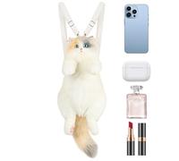 Generico Sac à dos en peluche avec chat réaliste - Sac à jouets doux pour | Sac à dos de chat calicot fait à la main, accessoire d'école et de voyage, cadeau pour les amoureux des chats