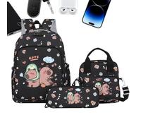 Generico Sac à dos scolaire Capibara - Set Cartoon - Sac à dos de voyage avec trousse et bordure pour l'école filles, Noir , riferimento alla descrizione