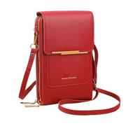 Generico Sac à main pour téléphone portable avec fentes pour cartes, sac à bandoulière en cuir PU pour femmes, rouge à lèvres argent et petits objets femme maman et shopping, rouge, riferimento
