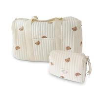 Generico Sac d'accouchement Hôpital Maman Grande, Sac Poussette Ensemble de 2 Pièces, Bébé Changement, Mommy Bag, Épaule en Coton avec Broderie, Impression Mignon Portable Universel