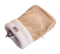 Genérico Sac de couchage type grotte pour lit pour chats | Lit confortable avec design facile d'accès pour chats et chiens, tissu en lin confortable (marron, moyen)
