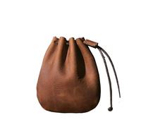 Generico Sac en cuir véritable avec cordon de serrage Portefeuille vintage petit porte-clés homme femme, marron, taille unique pour tous, Classique