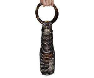 Generico Sac en maille pour bouteille de vin - Sac décoratif avec strass 45 × 12 cm - En nylon avec poignée robuste - Porte-bouteille réutilisable à queue longue - Mot clé - Polyvalent, Noir , Fare