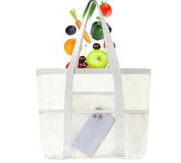 Genérico Sac fourre-tout de plage imperméable pour femme avec grande capacité pour serviettes, protection solaire et accessoires de sport, blanc, Consulte la descripción