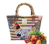 Generico Sac fourre-tout de plage tressé - sac à provisions en paille teckel, sac à provisions tressé pour le travail en plein air, pique-nique, mariage, anniversaire quotidien