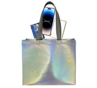 Genérico Sac fourre-tout - Shopping Bags | Holographic PU Shopper Large Tote HanNdbag | Waterproof Reusable Glossy Bag For Shopping Parties Travel Outdoor Storage, multicolore, S