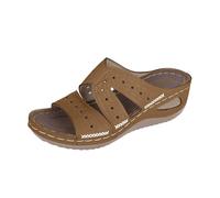 Generico Sandales compensées pour femme - Bout ouvert d'été - Sandales d'été confortables antidérapantes à bouche de poisson orthopédiques - Sandales brodées florales respirantes - Chaussures