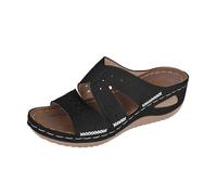 Generico Sandales compensées pour femme - Bout ouvert d'été - Sandales d'été confortables antidérapantes à bouche de poisson orthopédiques - Sandales brodées florales respirantes - Chaussures