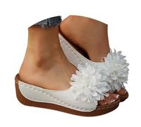 Generico Sandales d'été à plateforme pointe, talon slip-on design floral, respirant, chaussures de plage décontractées larges, Blanc, 41 EU Larga