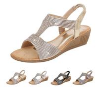 Genérico Sandales d'été compensées confortables avec boucle à talon ouvert pour femme - Sandales orthopédiques antidérapantes et flexibles - Pour la plage, un mariage, une fête, or, 37 EU