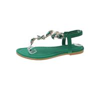 Genérico Sandales d'été confortables bohème élégantes pour femme avec pierres respirantes et décontractées Chaussures plates antidérapantes bout ouvert Fleur Mariage 2025, vert, 39 EU