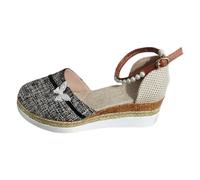 Generico Sandales D'été Femmes Confortables Bout Fermé Espadrilles En Jute Léger Talon compensé Sandales Boucle Ou Sangles De Cheville Plage Sandale Respirant Réglable Chaussures De Soirée, gris, 41