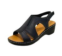 Generico Sandales D'été Femmes Vintage Élégantes Chaussures D'Été Antidérapant Confortable Respirant Sandales Compensées Stand Arc Plage Sandale De Marche Doux Léger Mode Sandale De Mer, Noir , 43 EU