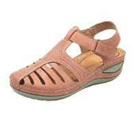 Generico Sandales D'été Pour Femmes Respirant Anti-dérapant Chaussures D'été Vintage Élégantes Bout Fermé Sandales Compensées Plage Mode Sandale De Mer Léger Support Arc Souple Sandale De Marche, rose