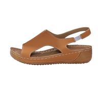 Genérico Sandales en cuir pour femme Talon large Semelle épaisse Design rétro été Mode Confort Talon Boucle d'oreille, marron, 38 EU Ancho