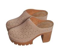 Generico Sandales esclave avec talon large, style rétro et design ajouré, grandes tailles, pantoufles antidérapantes pour femme, pour le travail, soutien de la voûte plantaire, pantoufles en cuir