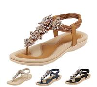 Genérico Sandales plates et confortables pour femme - Style bohème - Avec sangle élastique - Chaussures plates - Bout ouvert - Sandales de plage bohème - Style bohème - Style décontracté - Pour