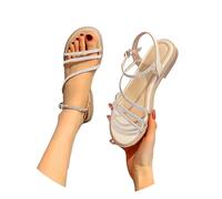 Genérico Sandales plates et confortables pour femme, style rétro, élégantes et élégantes, pour la plage, style bohème, antidérapantes, antidérapantes, pour mariage, etc, blanc, 39 EU