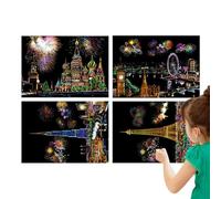 Genérico Scratch Paper for Kids, 4 Sheets Rainbow Engraving Painting Landscape Scratchboard, Engraving Art Set for Adultes and Kids, A4 Scratch Painting Rainbow Paper with Pen
