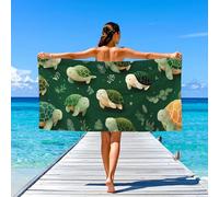 Generico Sechage Rapide Vacances Illustration Serviettes de Plage Dessin animé Mignon Tortue,Intemporel pour Adultes Femme Homme Drap de Plage 200 x 100,Vert