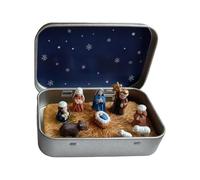 Genérico Set de crèche de Noël Sainte Famille Jésus Mini | Jeu de naissance de Noël dans une boîte en étain | pour bureau, table, étagère, cheminée, chambre, bureau, voyage, favoris de fête