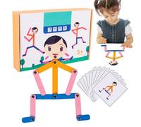 Genérico Set de robot en bois réglable - Figurines de jouets, robots d'action créative | Jeu de défi de compétences mains on Thinking, jouets à mouvement interactif avec cartes de Ju