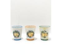 Generico Set de verres à liqueur en céramique artisanale italienne - Peints à la main - Idéal pour Limoncello, amer et café - Décors faïence et citrons (3, citrons)