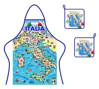 Generico Set tablier + 2 maniques tissu coton Italie carte produits italiens