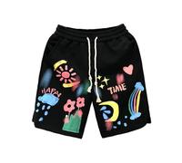 Generico Short de travail en cours d'exécution pour homme, short de plage et imprimé hawaïen, avec deux poches, pantalon japonais pour homme d'été court pour fitness sport loisirs, Noir , L