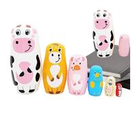 Generico Six-Layer Cow Nesting Dolls | Wooden Russian Toy For Kids | Animal Figurine, Christmas And Birthday Gift, Kindergarten Educational Craft, Office Desk Decoration