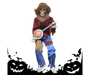 Generico Squelette Halloween 60 cm Squelette Animé Halloween avec Banjo Décoration - Mannequin musical effrayant avec joints réglables pour intérieur et extérieur, décorations d'automne