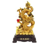 Generico Statue dorée du chinois, figurine du dragon chinois | Symbole de bonheur et de bonheur, dragon, année, résine synthétique dorée, figurines de collection, décoration, parfaite pour votre