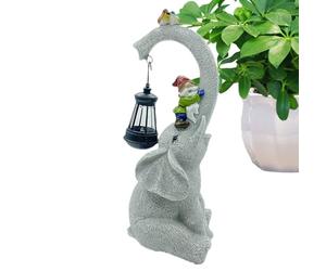 Genérico Statuette de jardin éléphant - Figurines d'éléphant - Accessoires décoratifs avec lumière LED alimentée par l'énergie solaire et nain pour décoration de paysage de la cour