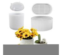 Generico Striped Round Silicone Mold Set, 4-Piece DIY Resin And Plaster Tray Kit, Oval And Circular Flower Pot Molds for Crafting, Ánd Storage, Durable Flexible Silicone
